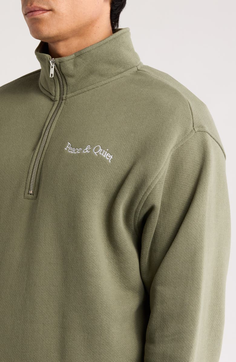 Museum of Peace & Quiet Wordmark Half Zip Sweatshirt, Alternate, color, Olive