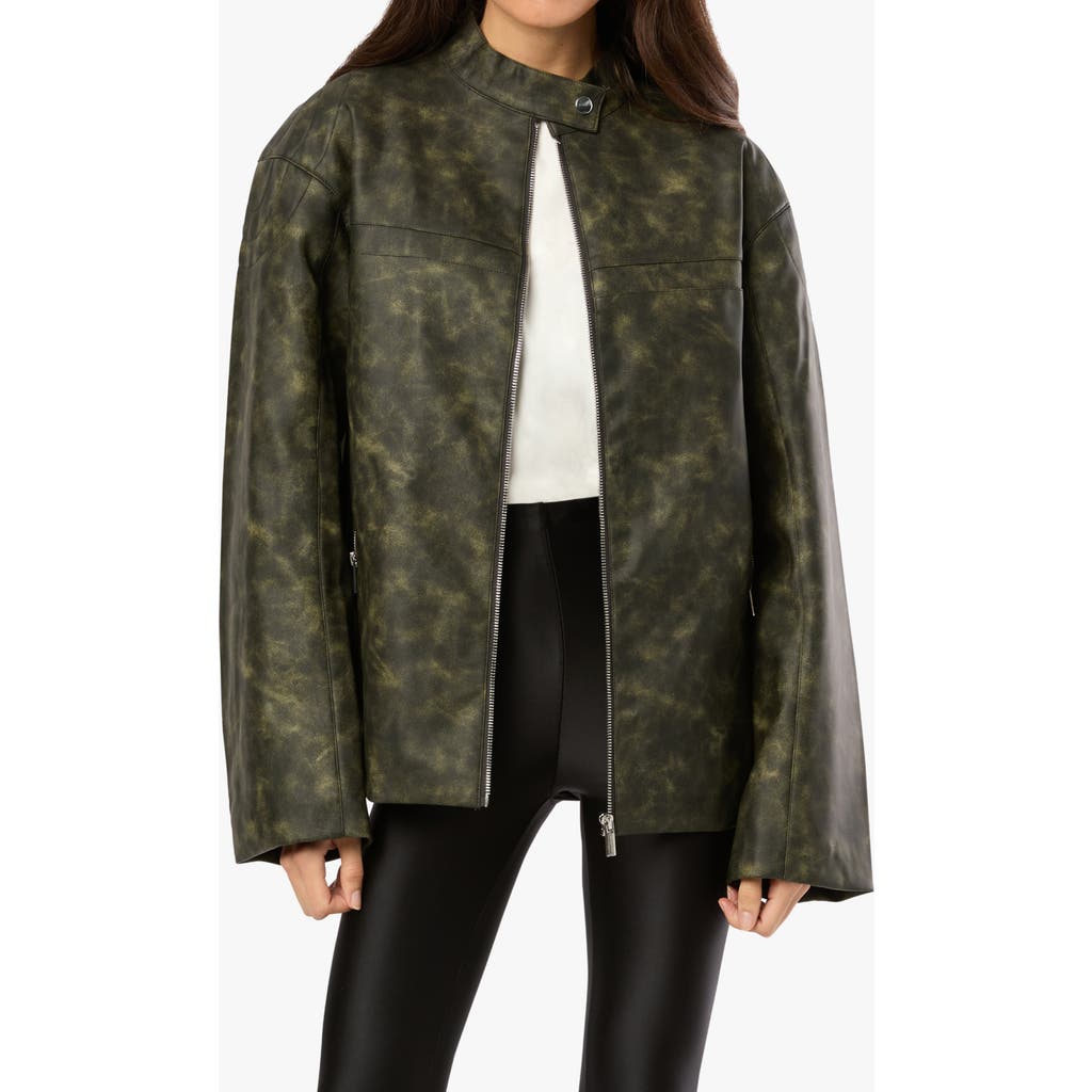 Weworewhat Patina Faux Leather Moto Jacket In Green