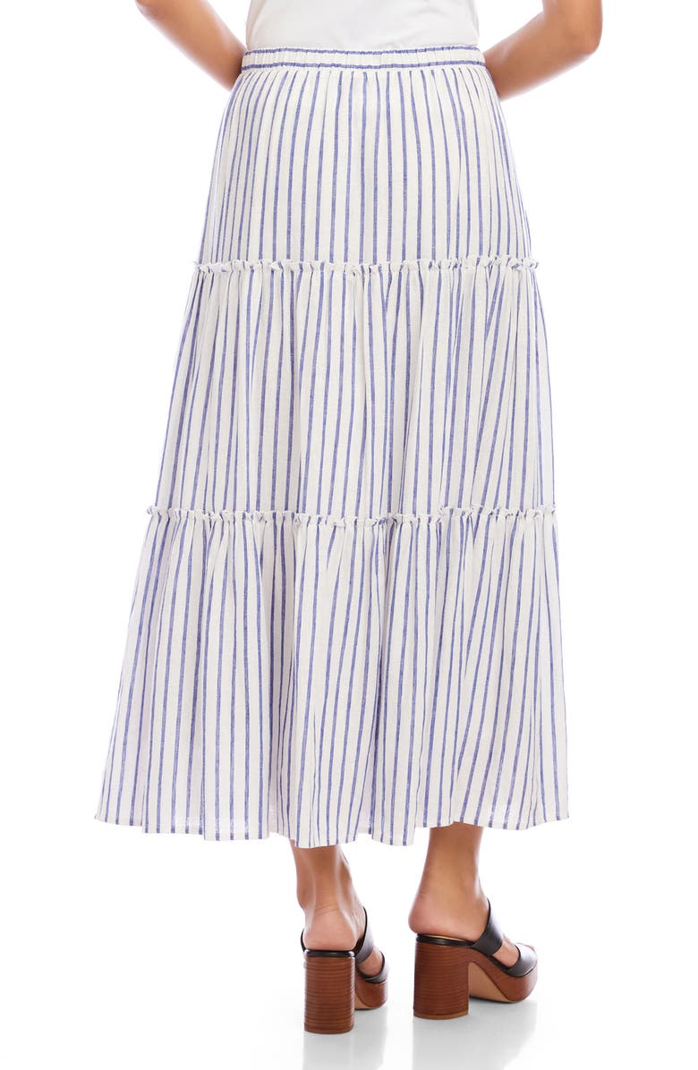Karen Kane Tiered Stripe Midi Skirt, Alternate, color, Blue/White