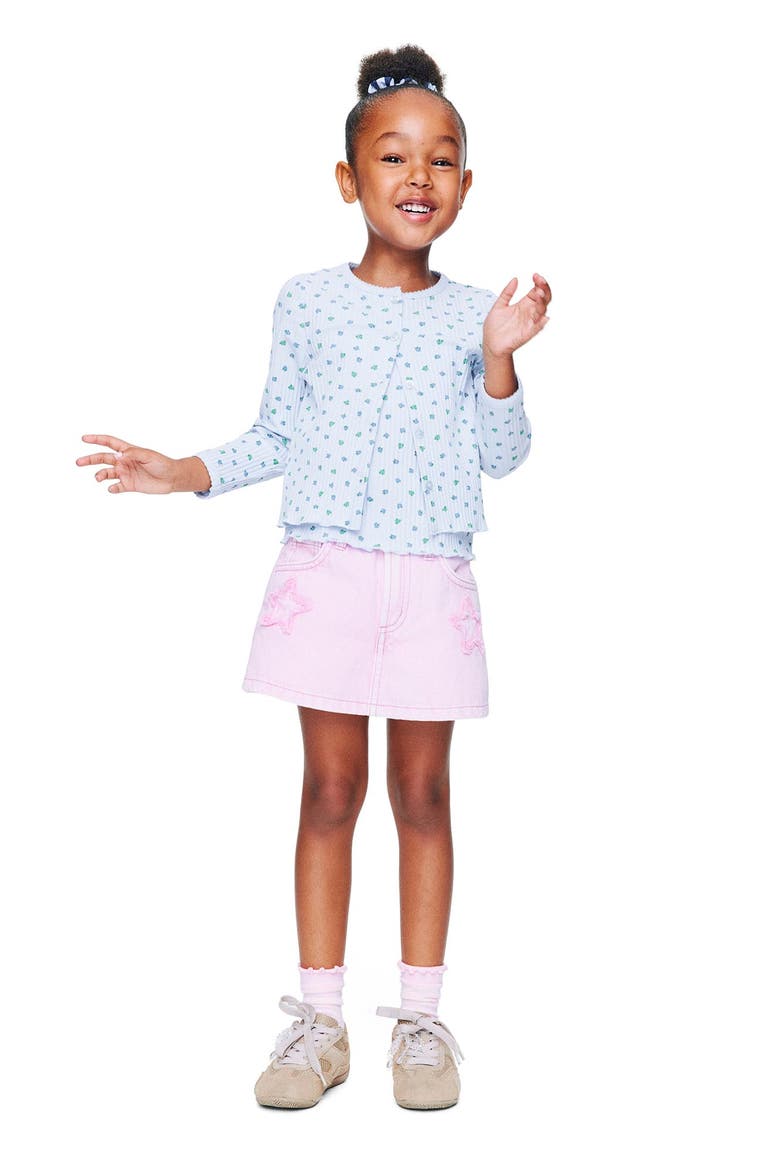 Kid's Alayna Aline Denim Skort, Main, color, Marshmellow Stars