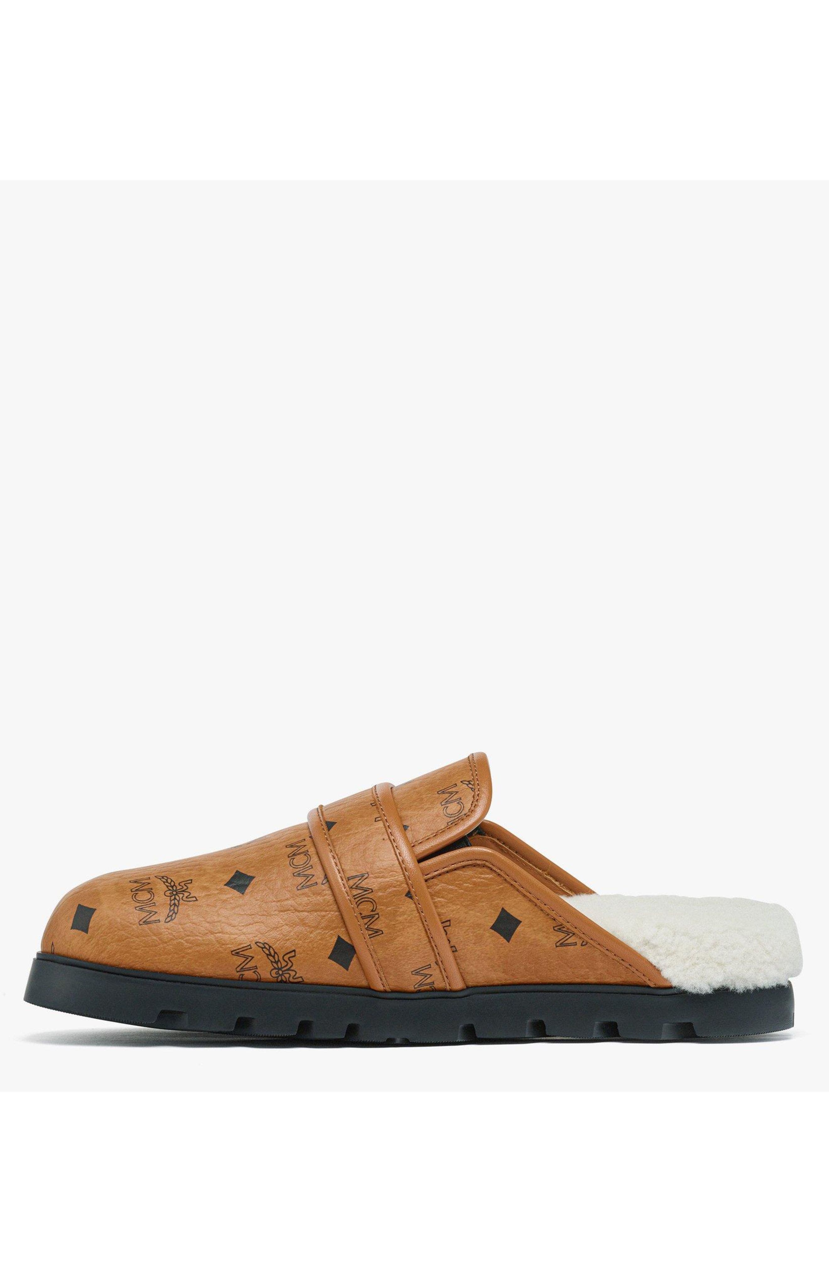 MCM Flat Mule in Visetos and Shearling, Alternate, color, 