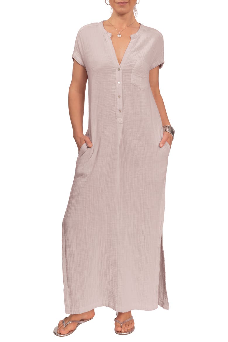 Stacey Split Neck Cotton Caftan, Main, color, LIGHT GREY