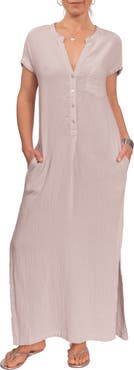 Everyday Ritual Stacey Split Neck Cotton Caftan