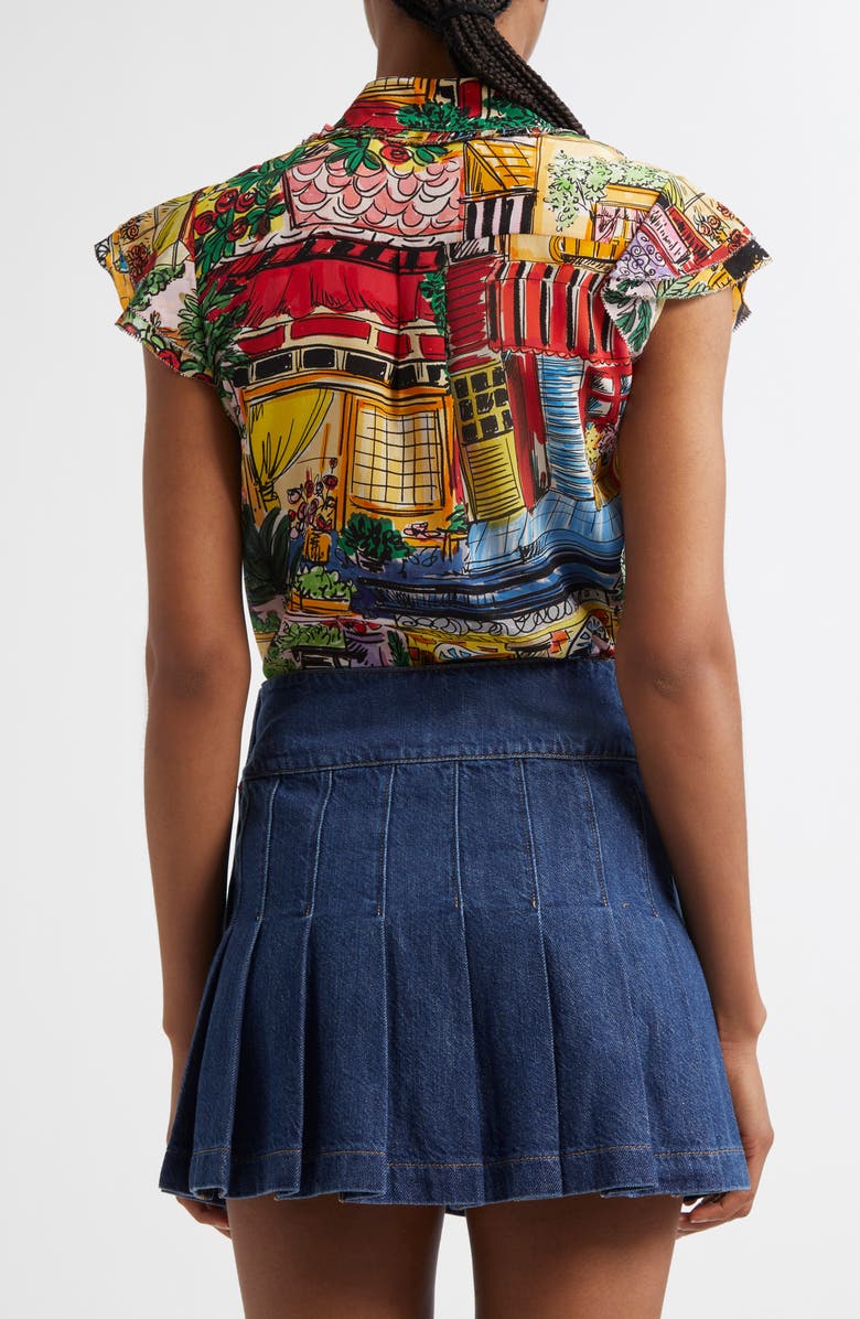 Alice + Olivia Martel Flutter Sleeve Silk Button-Up Shirt, Alternate, color, 