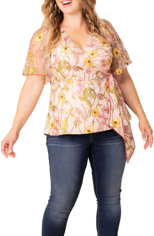 Shop Kiyonna Rosalie Embroidery Wrap Top In Dawn Garden