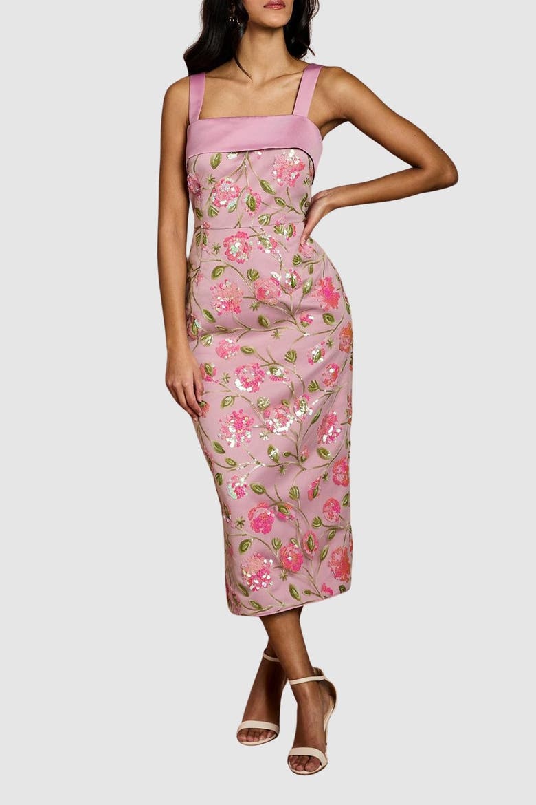 Petite Sequin Floral Pencil Dress, Alternate, color, Light Pink