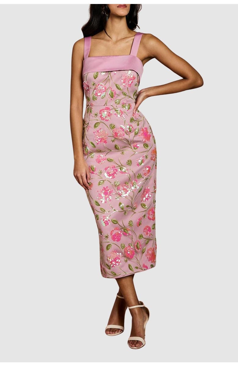 Coast Petite Sequin Floral Pencil Dress, Alternate, color, Light Pink
