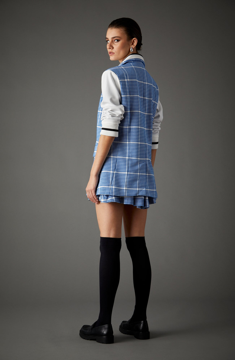 BLUE REVIVAL Varsity Blazer Santorini Blue Houndstooth, Alternate, color,