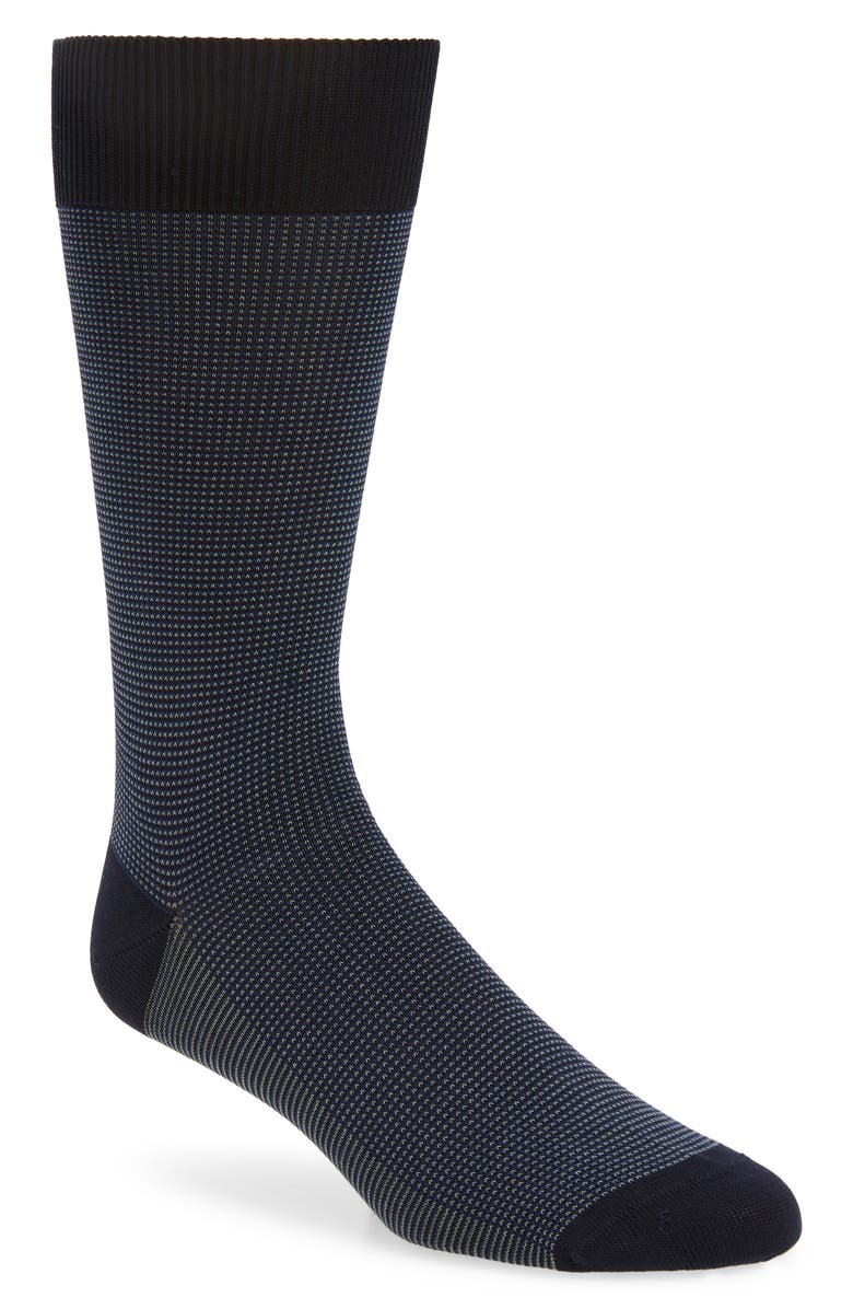Pantherella Tewkesbury Cotton Blend Bird's Eye Dress Socks, Main, color, Navy