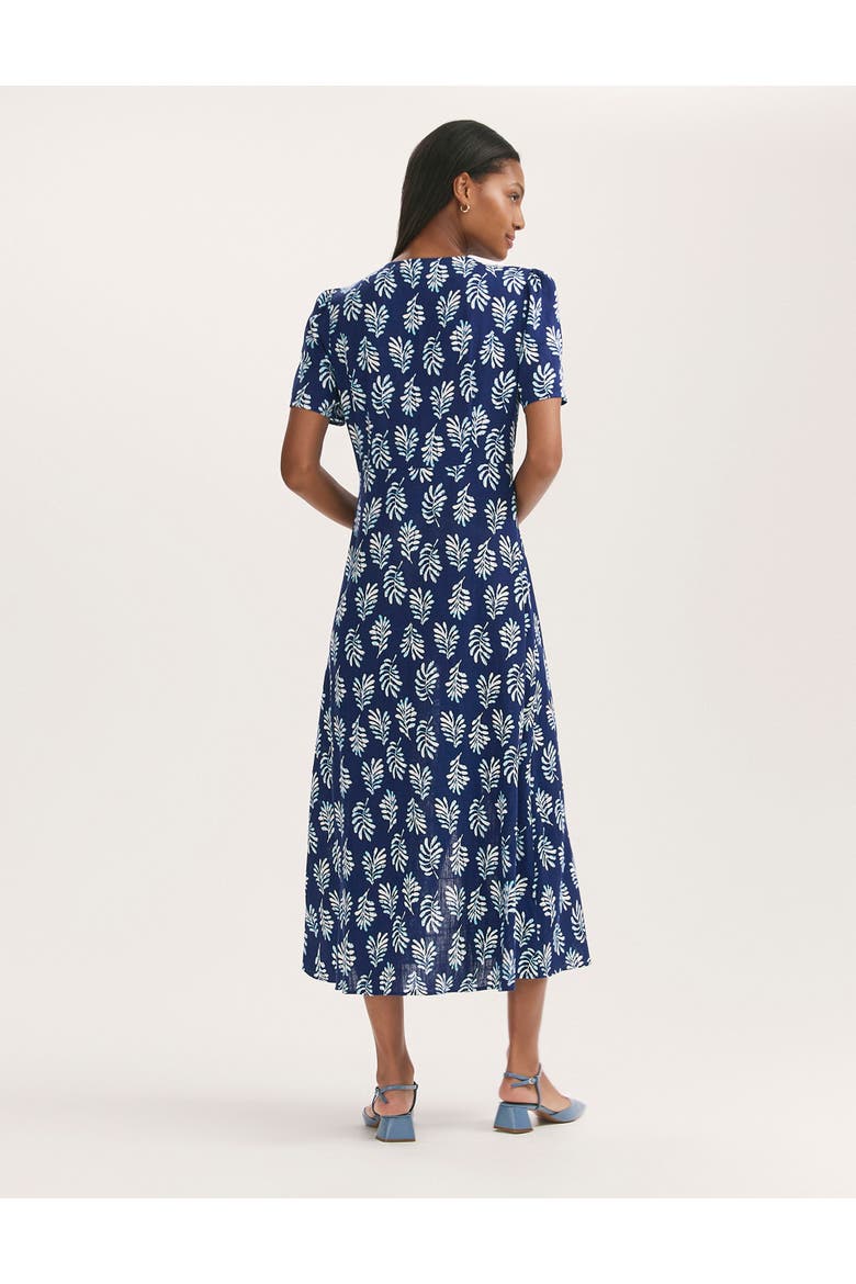 Martina Printed Crepe Midi Dress, Alternate, color, Navy Woodblock