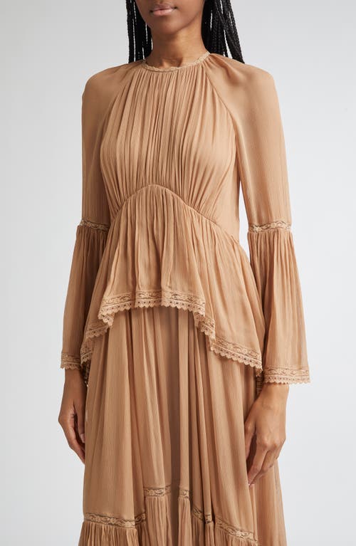 Zimmermann Hypnotic Peplum Long Sleeve Flutter Dress In Brown