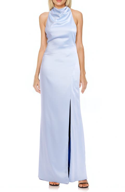 Faux Pearl Halter Gown
