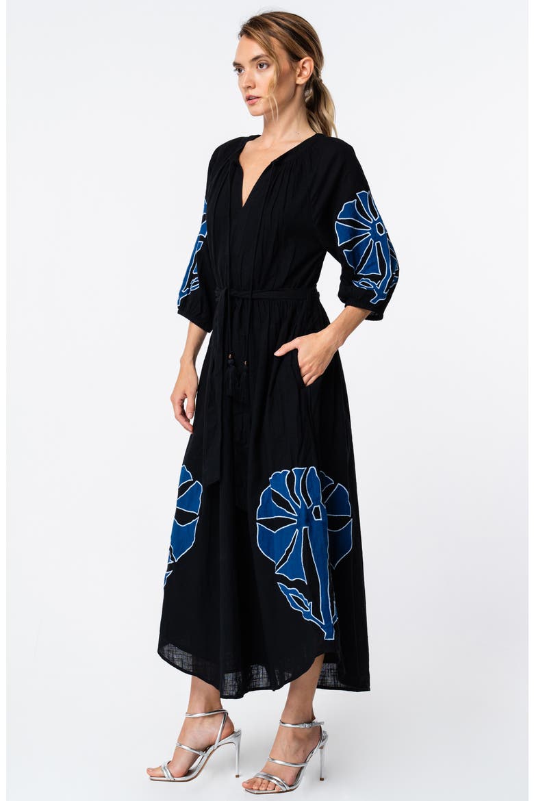 Tiana Embroidered Cotton Midi Dress, Alternate, color, NAVY/ BLACK