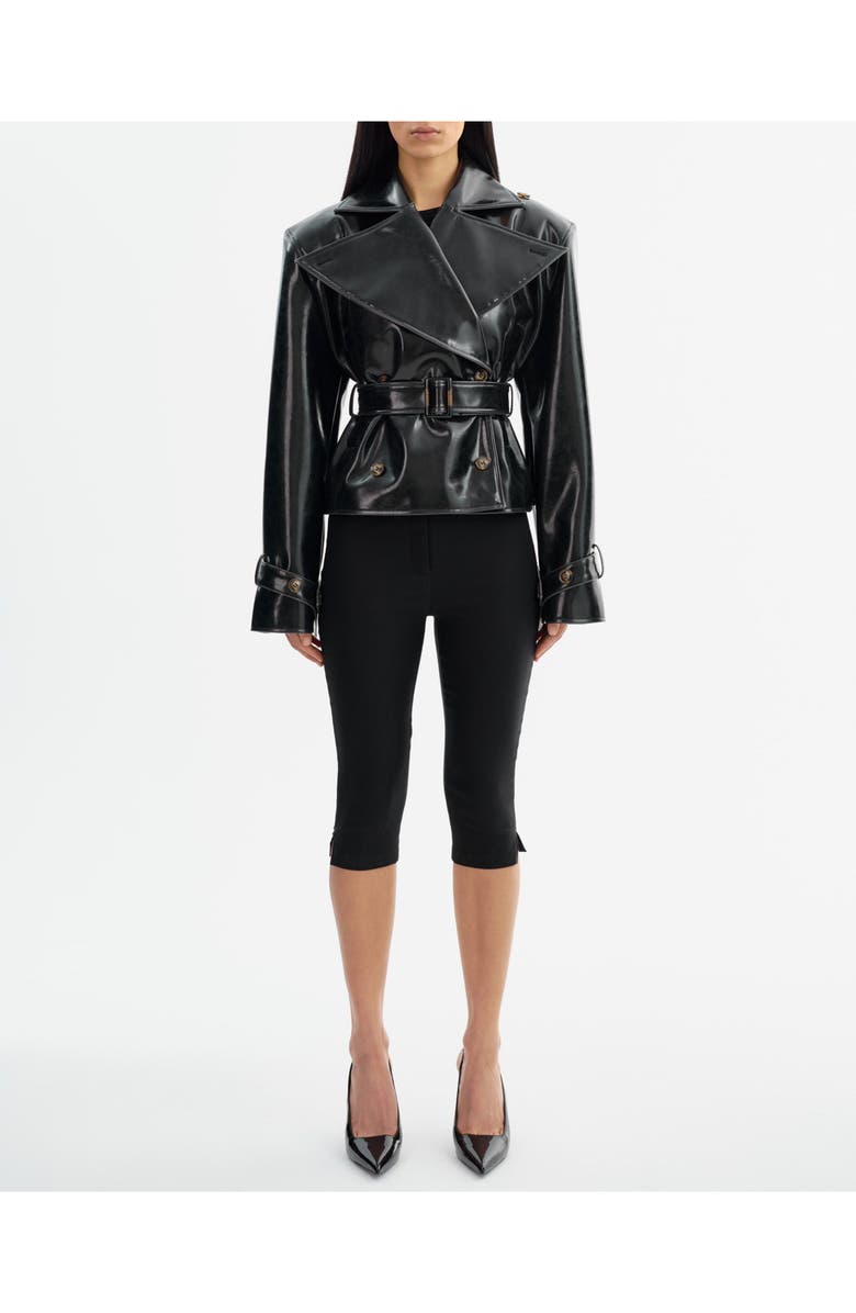 LAMARQUE Delania | Faux Leather Cropped Trench Coat, Alternate, color, Black