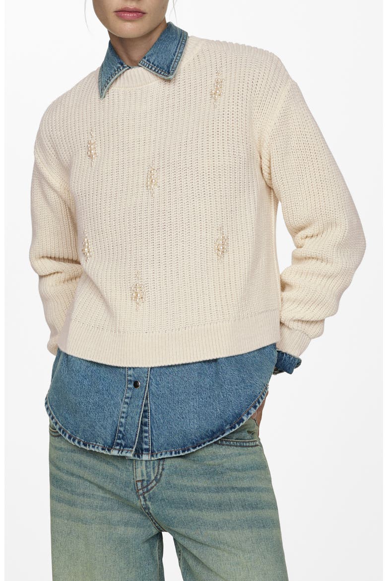 Faux Pearl Embellished Sweater, Main, color, ECRU