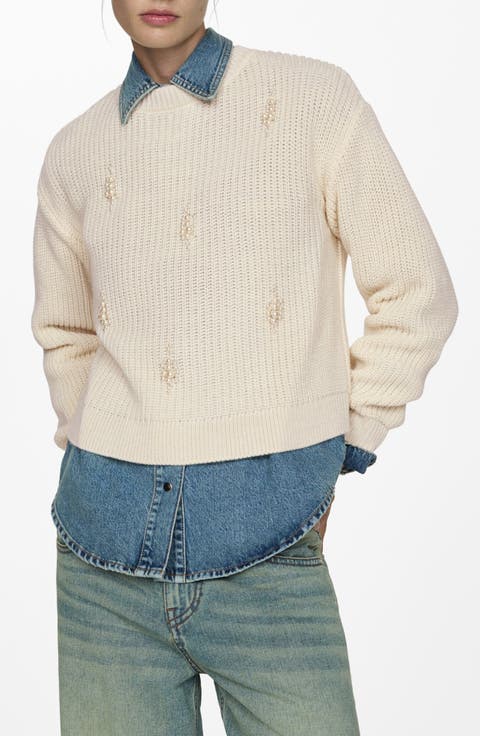 Faux Pearl Embellished Sweater