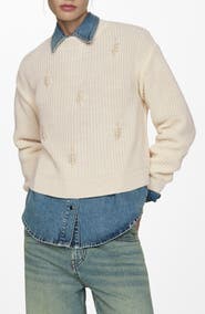 MANGO Faux Pearl Embellished Sweater