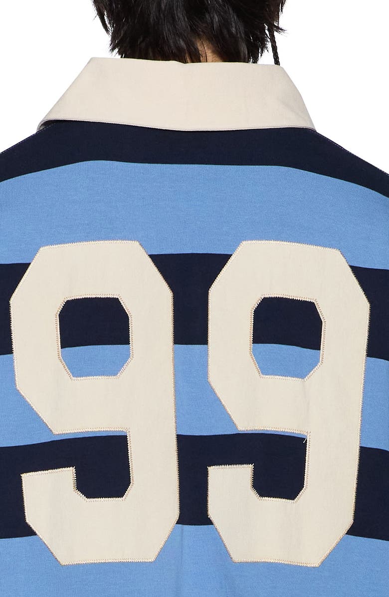 Ksubi Stripe Appliqué Cotton Rugby Shirt, Alternate, color, Light Blue