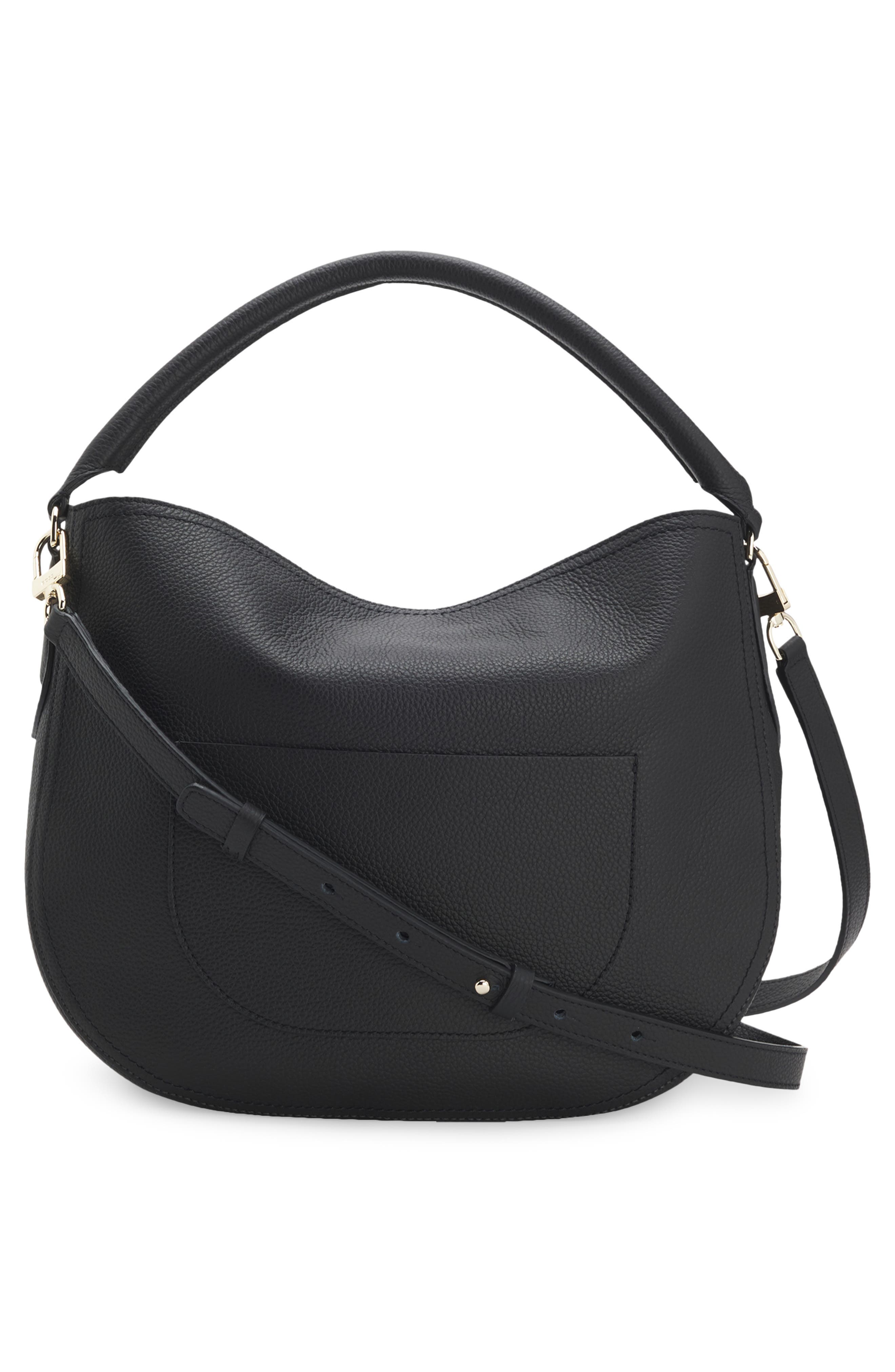 HUGO Lenah Leather Shoulder Bag, Alternate, color, Black