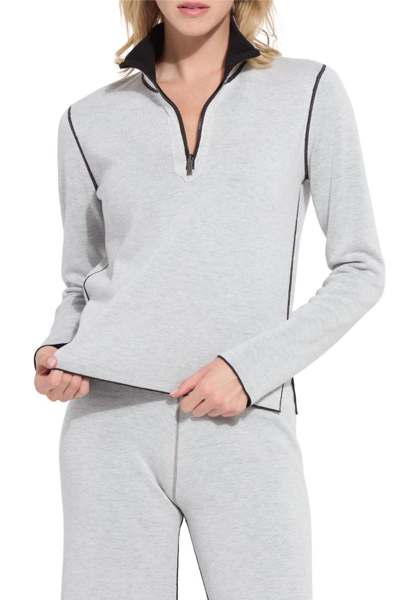 Reversible Cashmere Blend Half-Zip Sweater, Alternate, color, BLACK/ PEARL GREY MELANGE