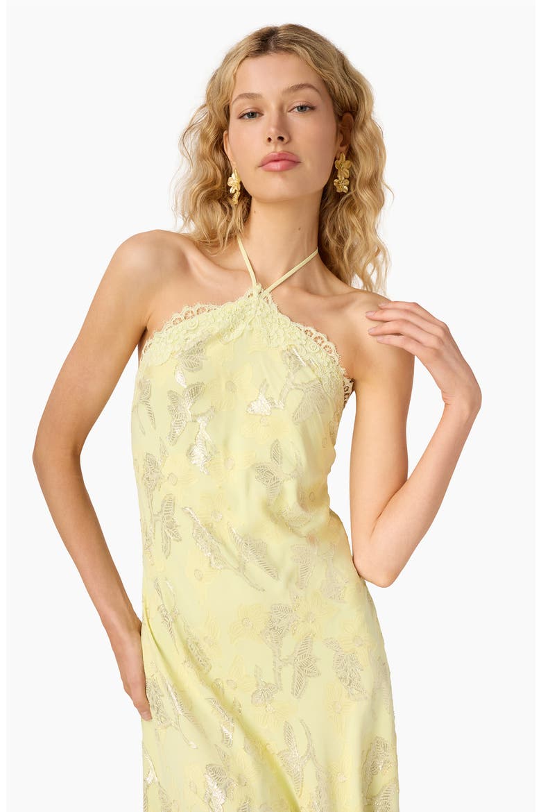 Ruzita Metallic Silk Blend Halter Midi Dress, Alternate, color, BUTTERCUP