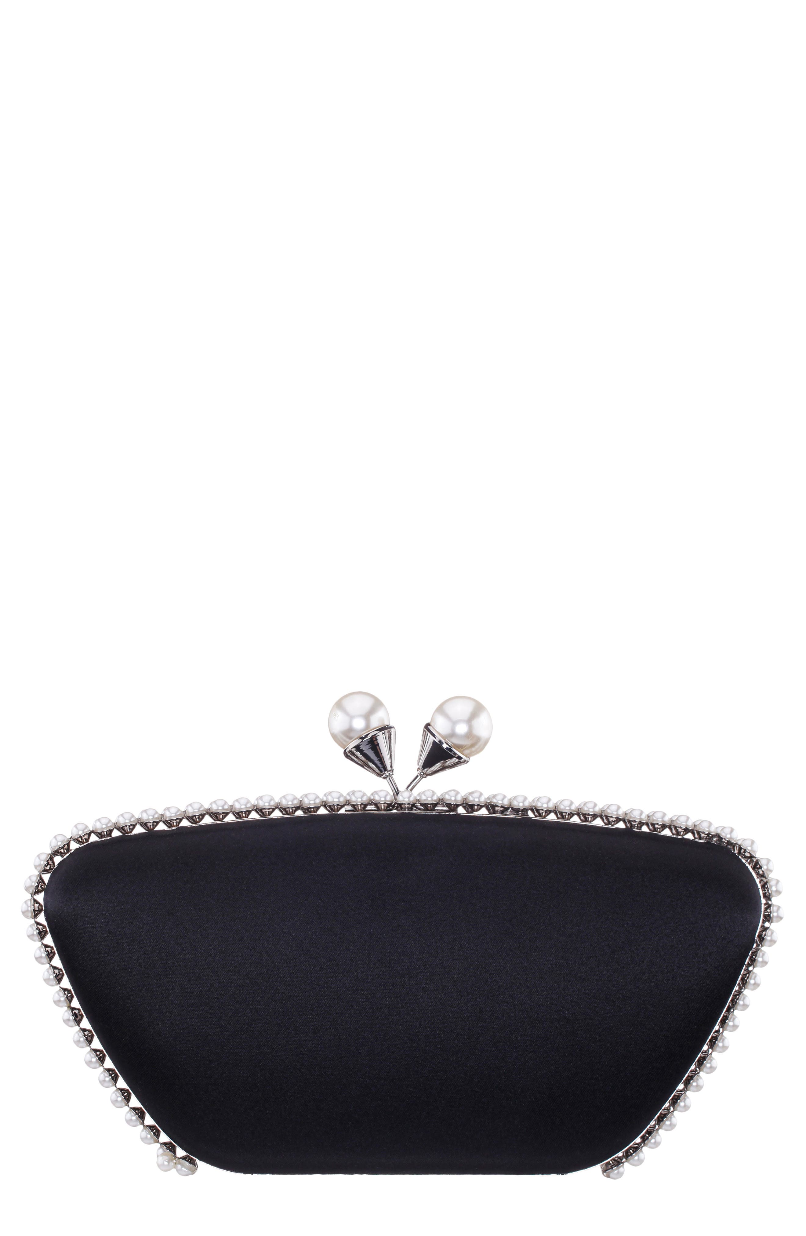 Nina Goddess Frame Clutch, Main, color, Black