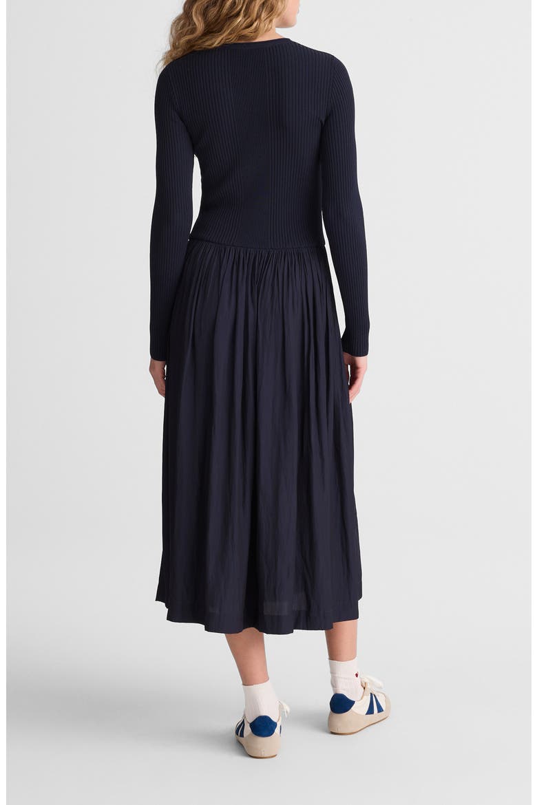 Rib Mixed Media Long Sleeve Midi Dress, Alternate, color, CLASSIC NAVY
