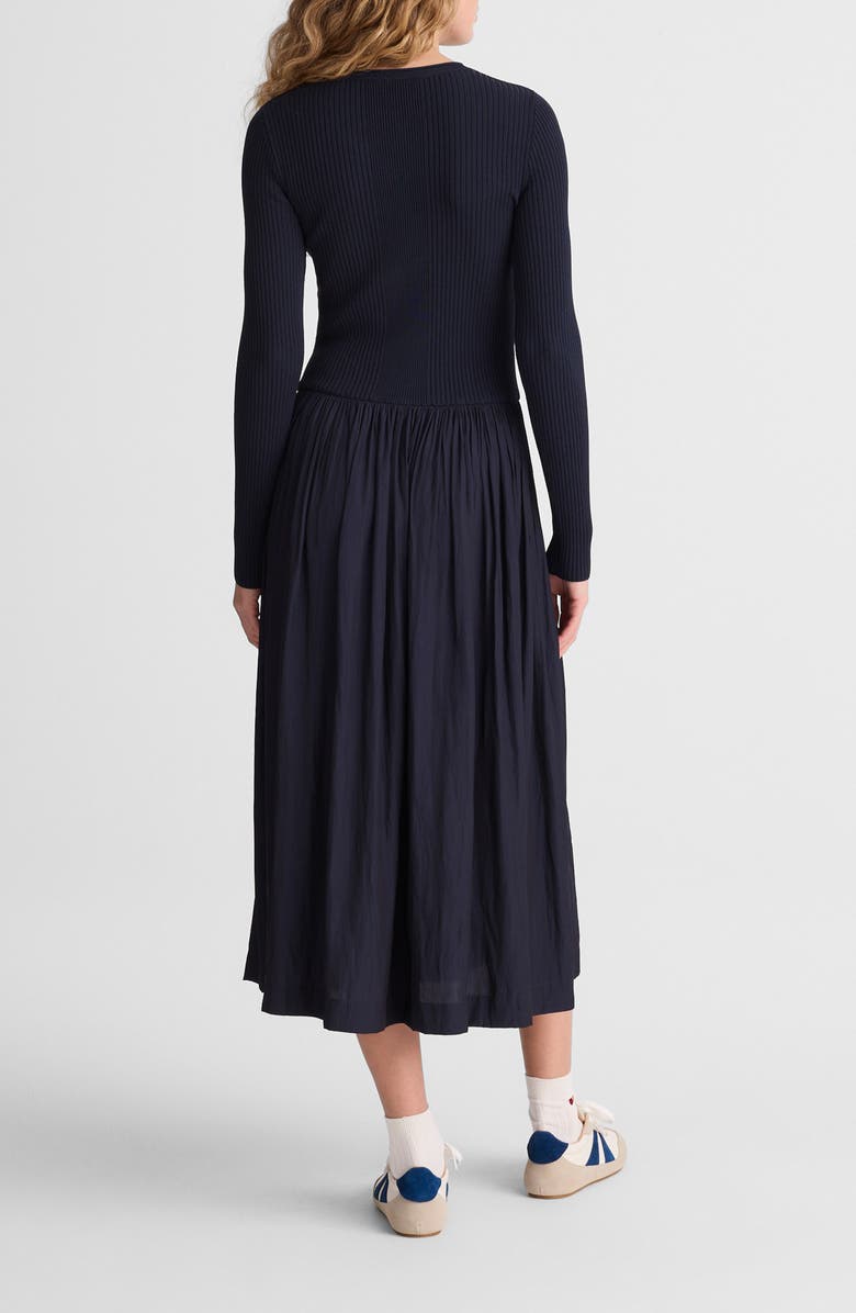 Madewell Rib Mixed Media Long Sleeve Midi Dress, Alternate, color, Classic Navy