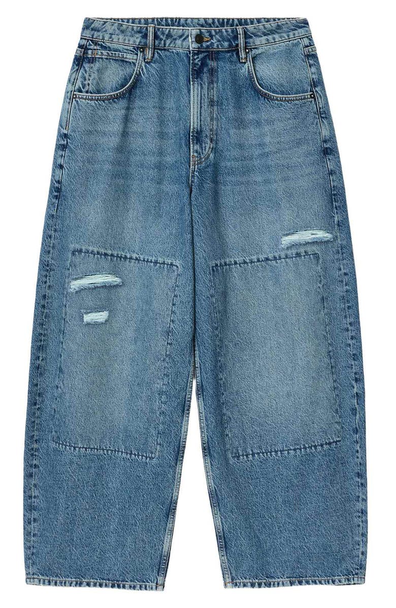 AllSaints Slouchy Barrel Leg Jeans, Alternate, color, Destroy Mid Indigo