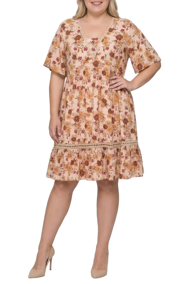 Floral Print Crochet Lace Trim Dress, Main, color, MULTI FLORAL