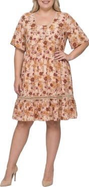 Standards & Practices Floral Print Crochet Lace Trim Dress