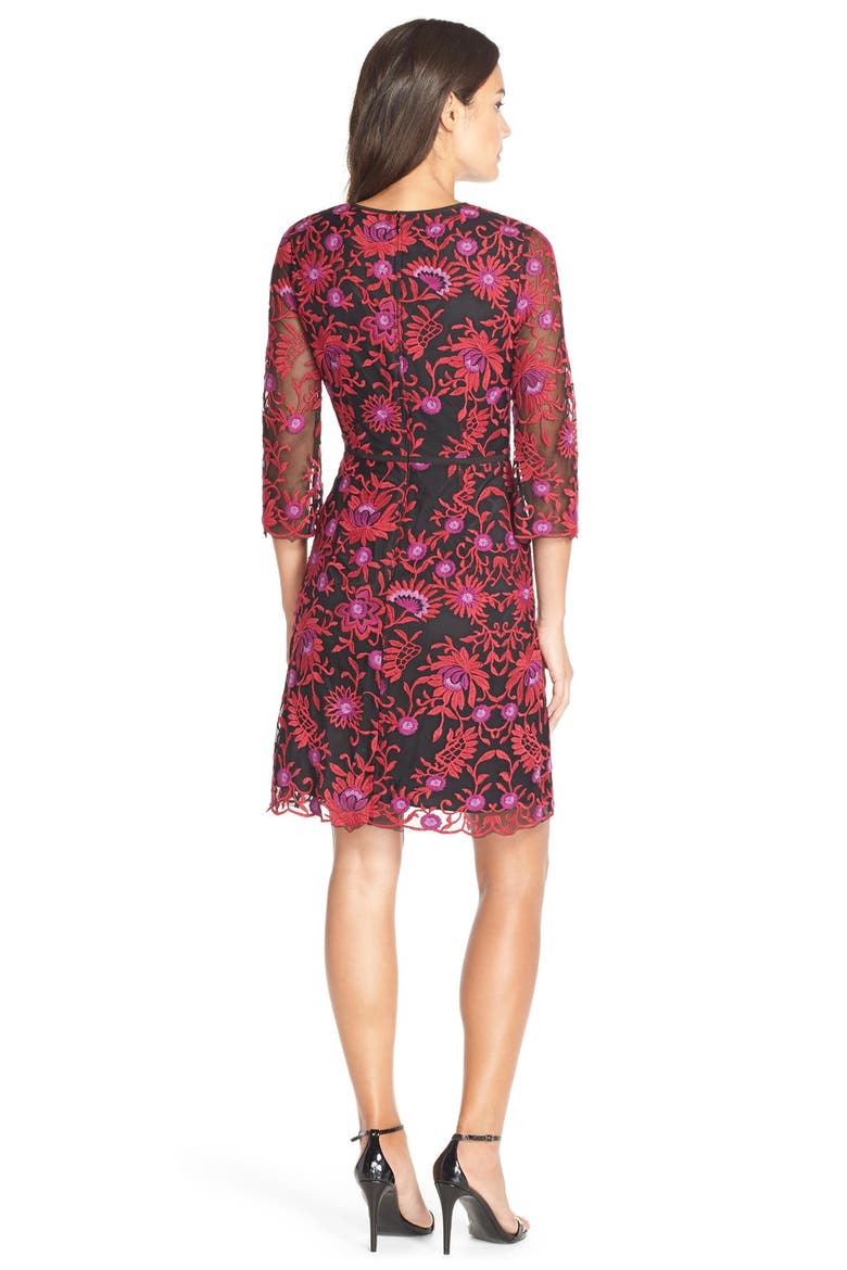 Embroidered Mesh Fit & Flare Dress, Alternate, color, RED MULTI