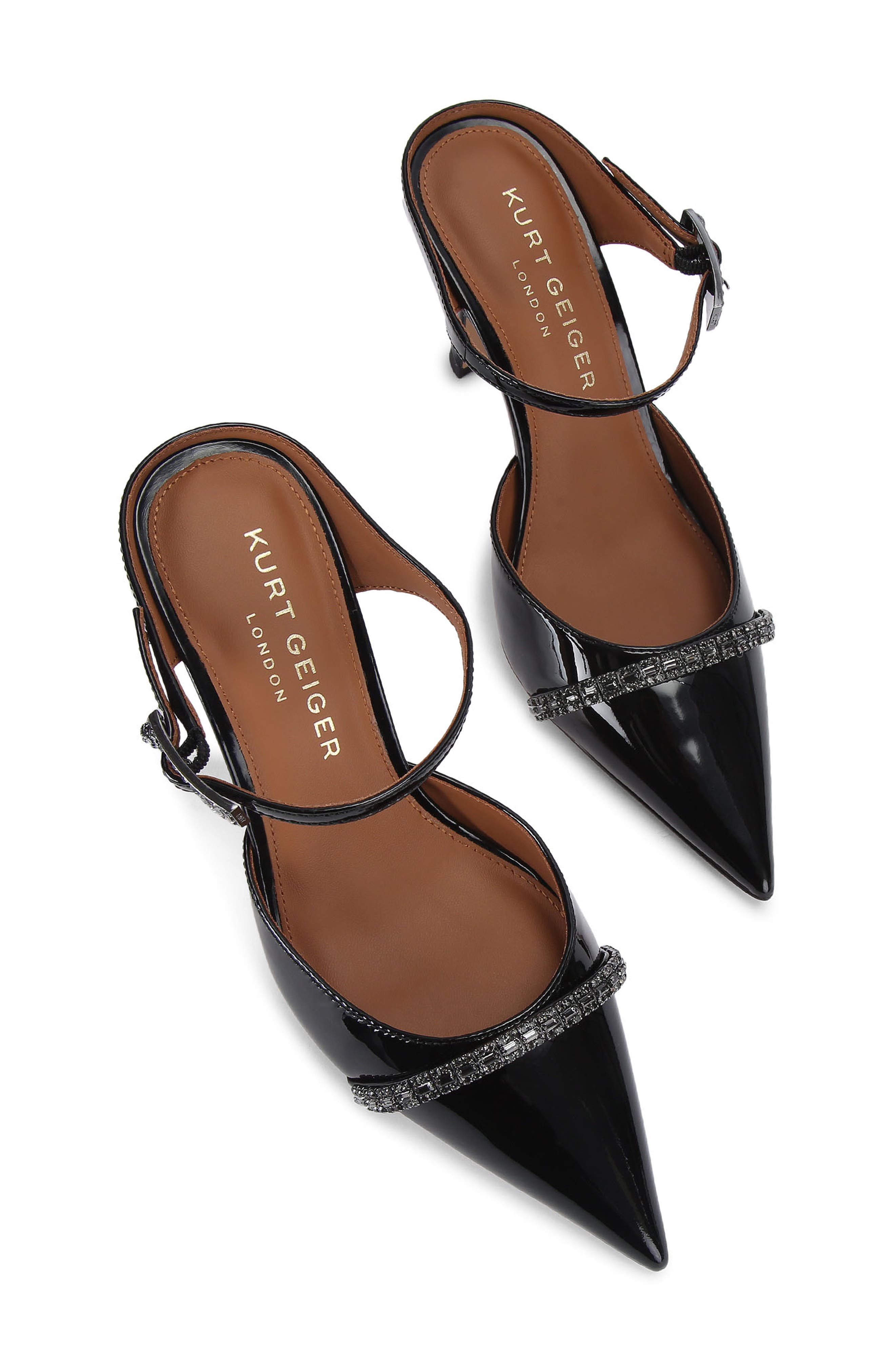 Kurt Geiger London Embellished Pointed Toe Ankle Strap Pump, Alternate, color, Black