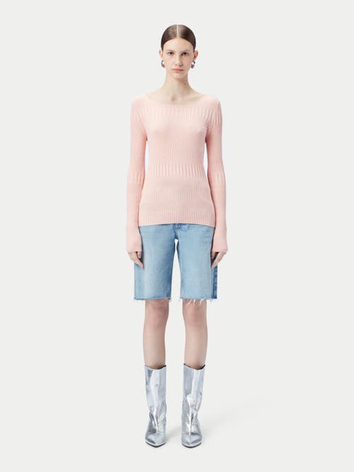 Gobi Mongolian Cashmere Ribbed Cotton Silk Cashmere Blend Sweater In Primrose Pink