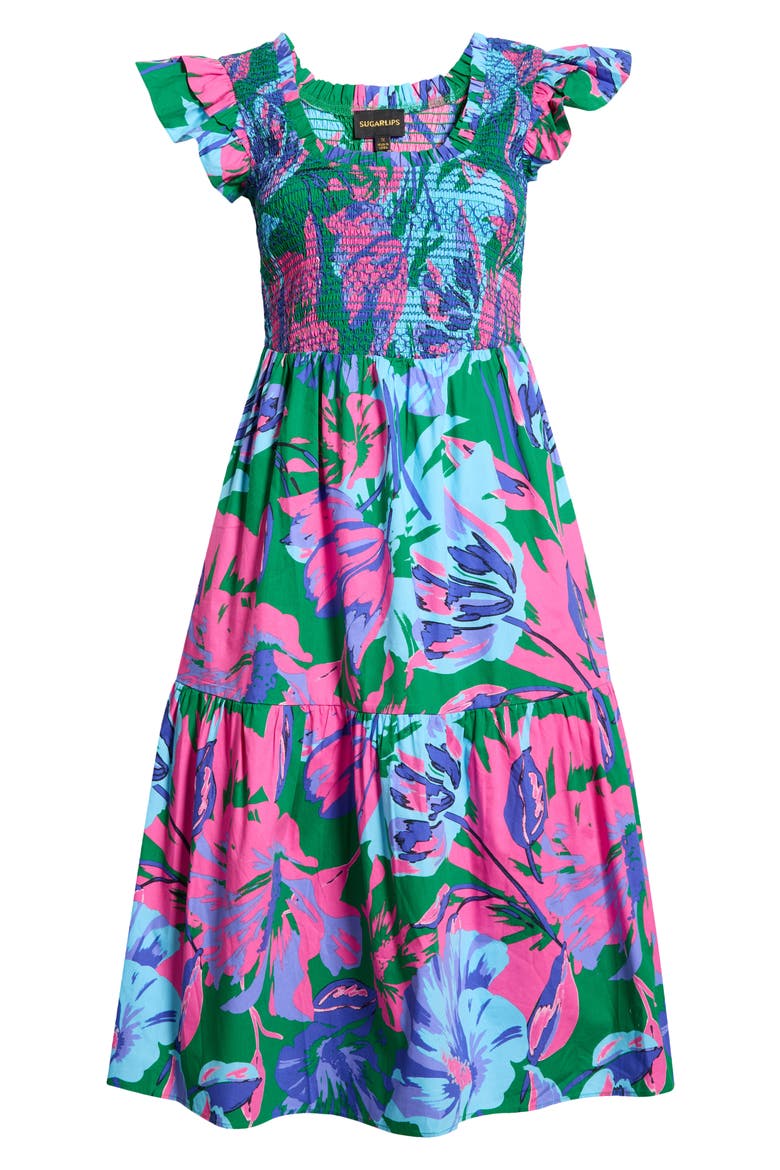 Raylee Floral Wendy Smocked Midi Sundress, Alternate, color, KELLY-BLUE-MULTI