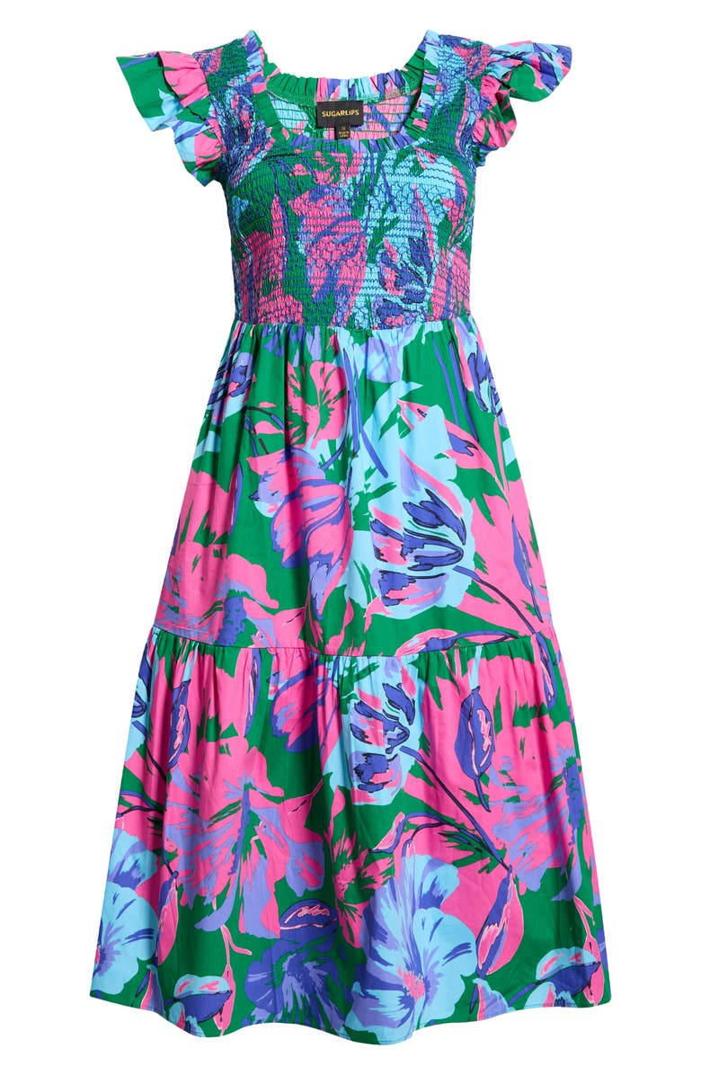 SUGARLIPS Raylee Floral Wendy Smocked Midi Sundress, Alternate, color, Kelly-Blue-Multi