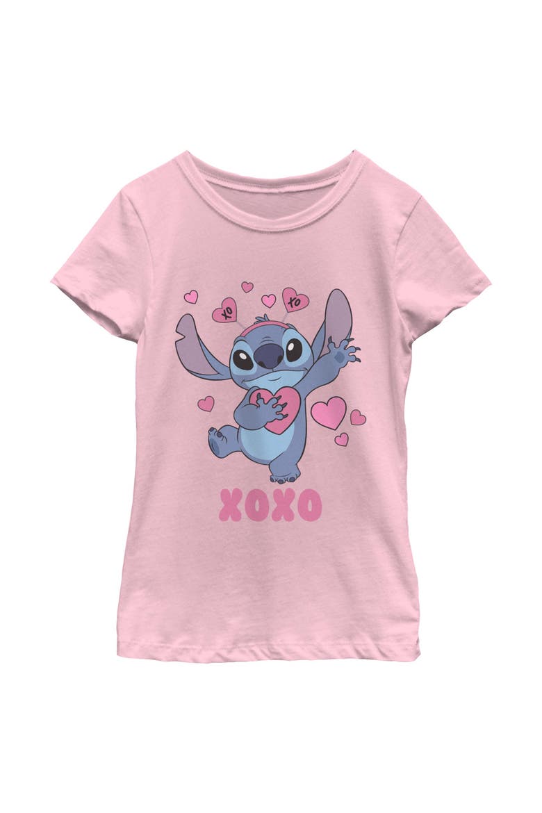 Girl's Lilo & Stitch Heart Accessories Stitch  Graphic T-Shirt, Main, color, Light Pink