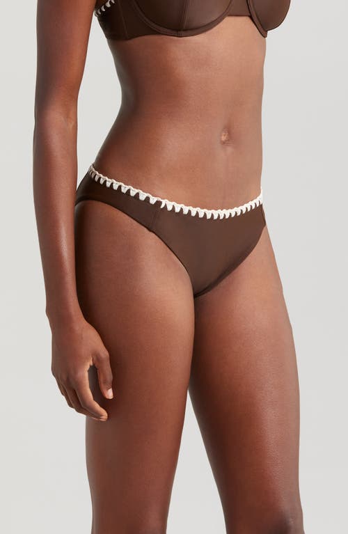 Shop Ramy Brook Iliana Contrast Edge Bikini Bottoms In Beach Brown W/cream Crochet