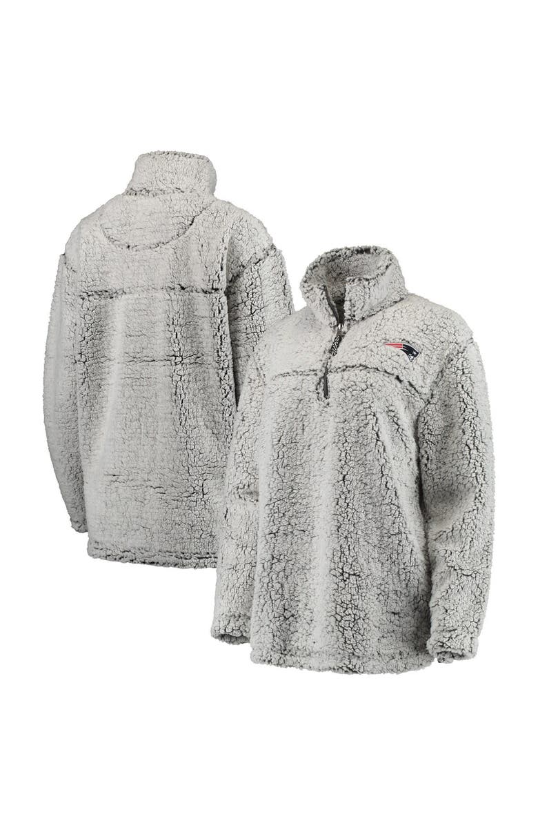 G-III 4HER BY CARL BANKS Women's Gray New England Patriots Sherpa Quarter-Zip Pullover Jacket, Main, color, 