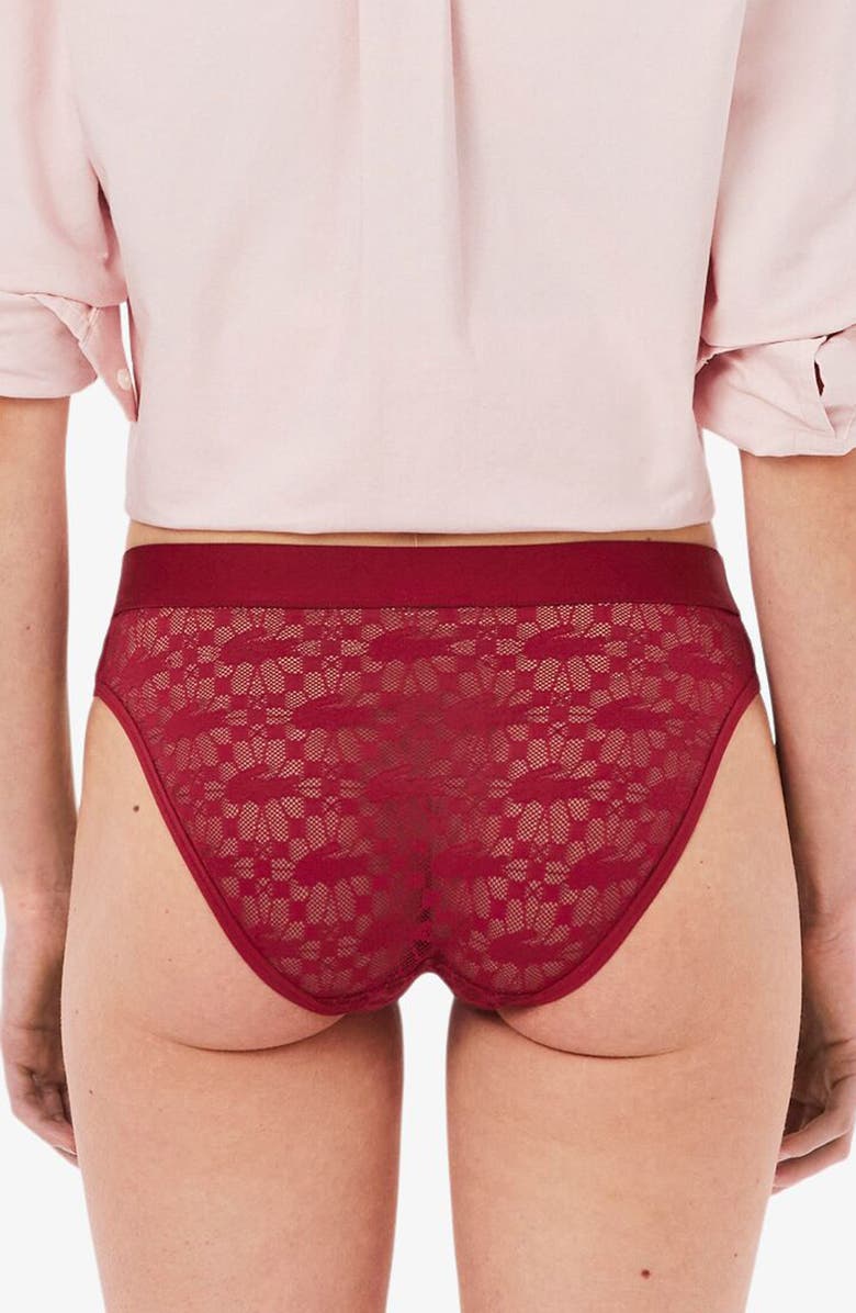 Lacoste Lace Bikini Briefs, Alternate, color, Bordeaux