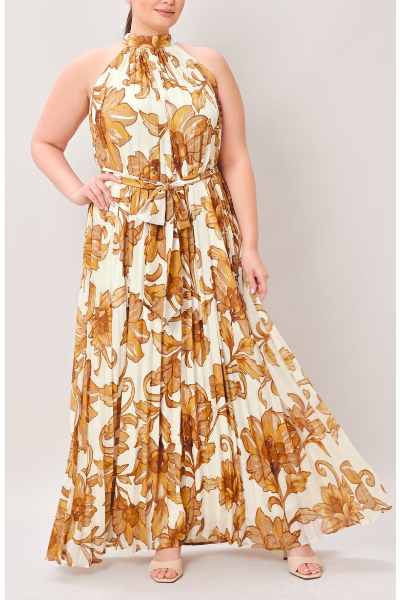 Printed Maxi Dress, Alternate, color, IVORY BROWN