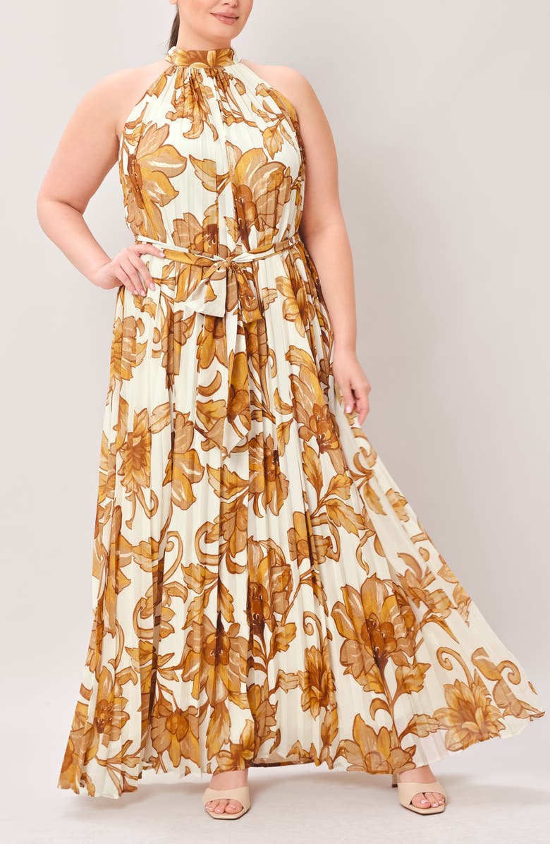 FLYING TOMATO Printed Maxi Dress, Alternate, color, Ivory Brown