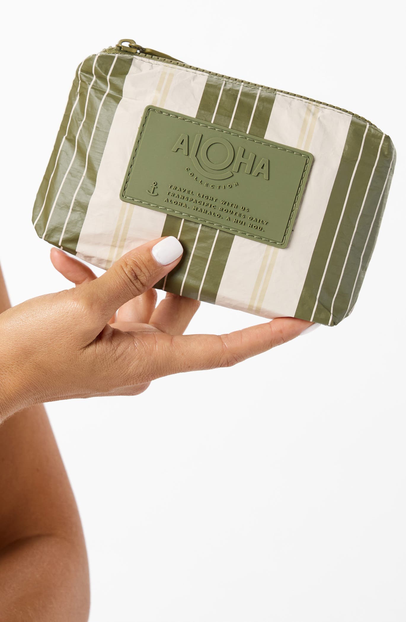 Aloha Collection Mini Market Stripe Water Resistant Tyvek<sup>®</sup> Zip Pouch, Alternate, color, Olive/ Sandstone