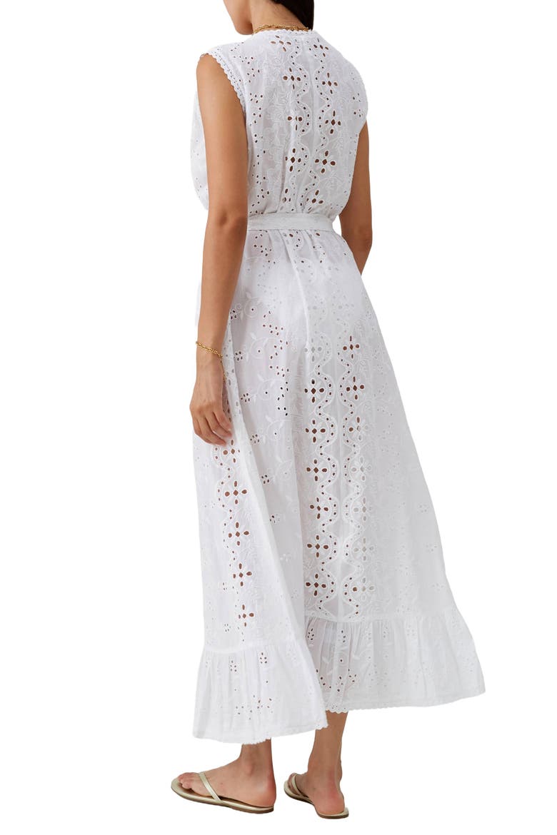 Marta Eyelet Cotton Maxi Cover-Up Dress, Alternate, color, WHITE