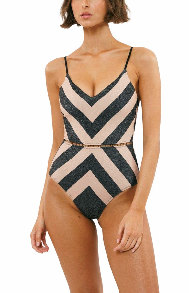 Biliblond Onepiece Arava Stripes, Alternate, color, Black Nude Lurex