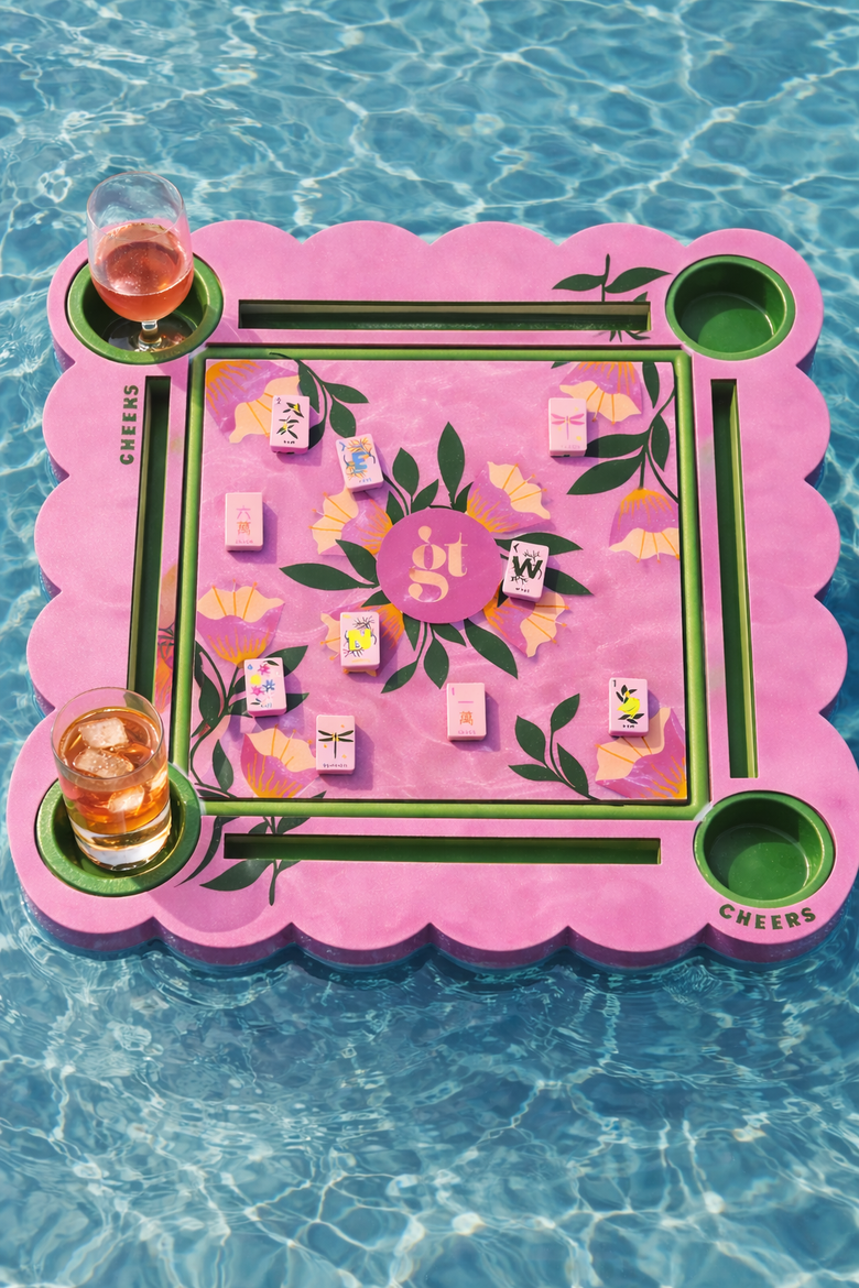 Mahjong Floating Tile Set, Alternate, color, Floral Pink
