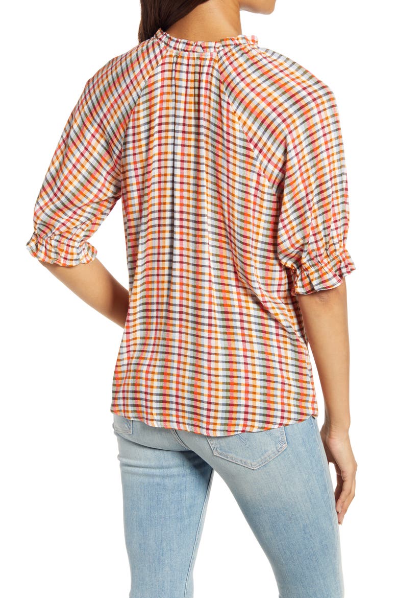 Print Button Front Blouse, Alternate, color, MULTI GINGHAM