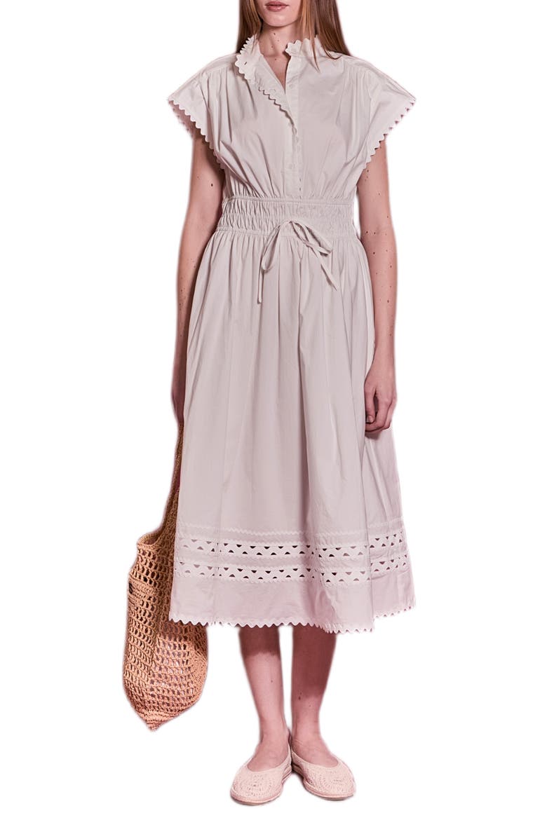 Rickrack Tie Waist Maxi Dress, Main, color, WHITE