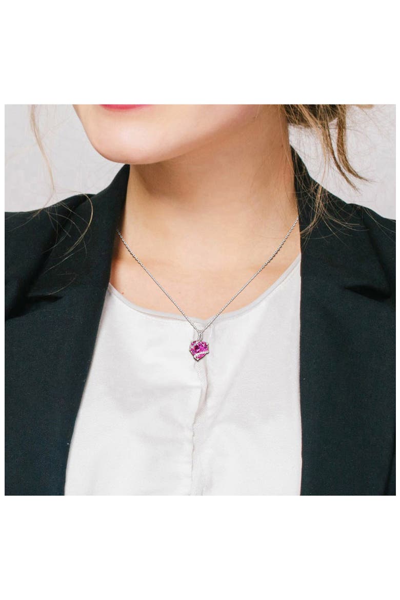 Sterling Silver Lab Grown Pink Sapphire & Diamond Heart Pendant Necklace, Alternate, color, PINK