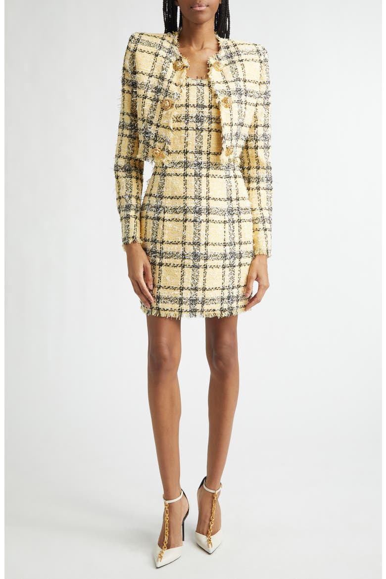 Check Glitter Tweed Minidress, Alternate, color, YELLOW